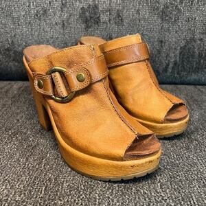 Lucky Brand Veronica Clogs Womens 6.5 Tan Wedge Platform Sandal Y2K Retro Hippie